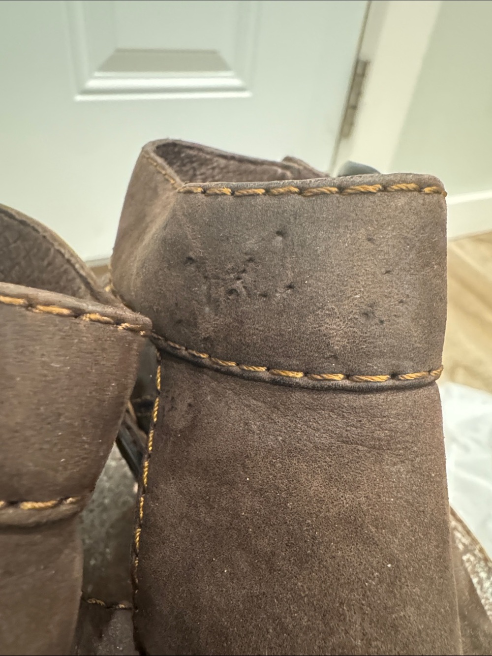 Born Brown Leather Chunky 3” Heel Buckle Sling-back Mules - Picture 11 of 16